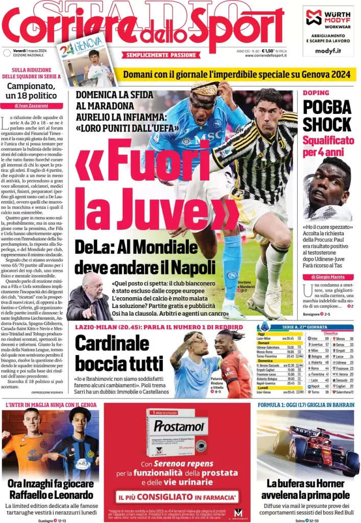 Le Prime Pagine Sportive Nazionali – 1 marzo 33 Corriere Sport
