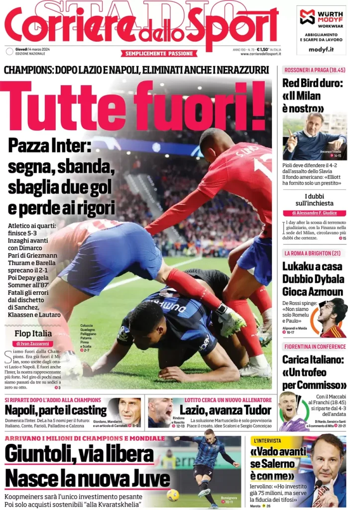 Le Prime Pagine Sportive Nazionali – 14 marzo 31 Corriere Sport 9