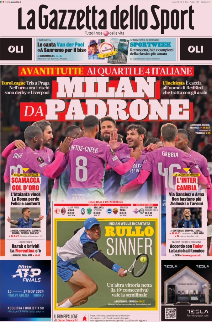 Le Prime Pagine Sportive Nazionali – 15 marzo 30 Gazzetta dello Sport 10