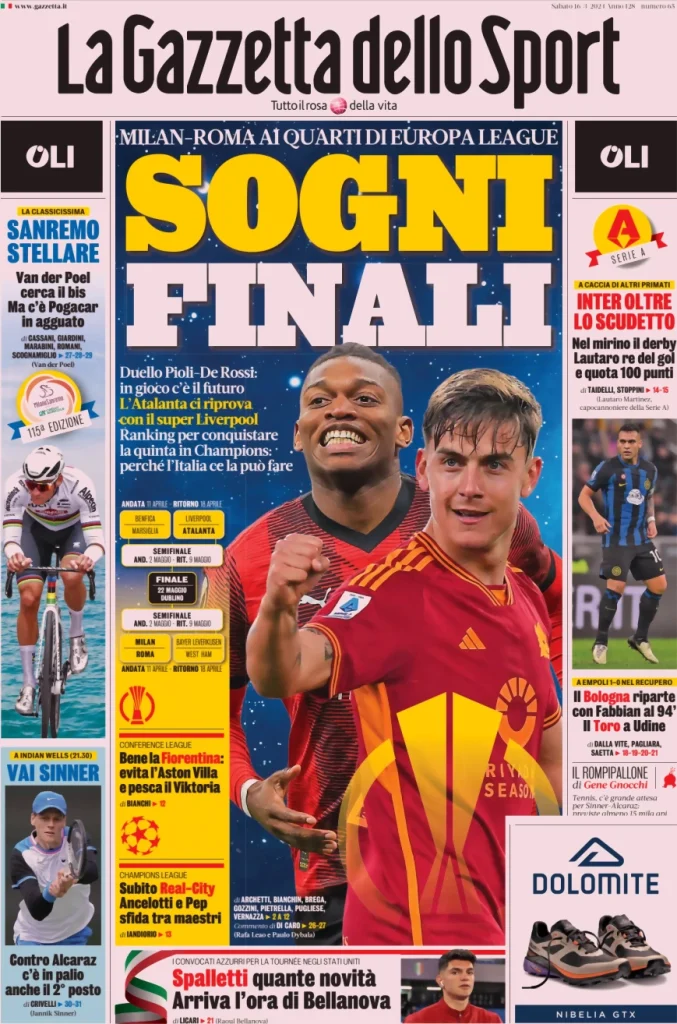 Le Prime Pagine Sportive Nazionali – 16 marzo 30 Gazzetta dello Sport 11