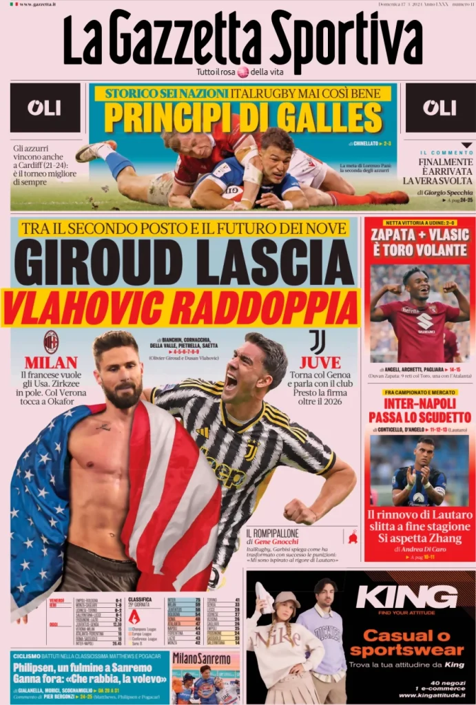 Le Prime Pagine Sportive Nazionali – 17 marzo 30 Gazzetta dello Sport 12