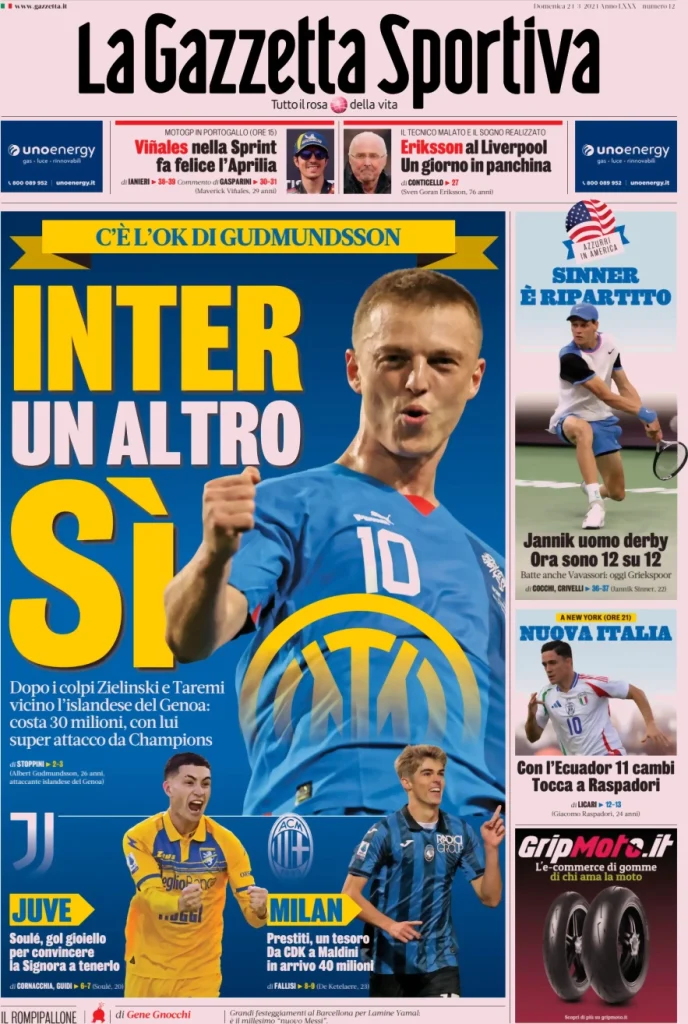 Le Prime Pagine Sportive Nazionali – 24 marzo 31 Gazzetta dello Sport 17