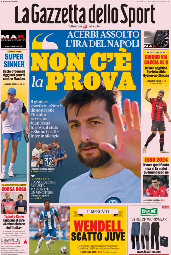 Le Prime Pagine Sportive Nazionali – 27 marzo 33 Gazzetta dello Sport 19