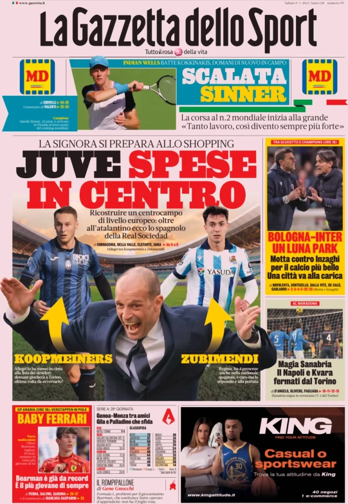 Le Prime Pagine Sportive Nazionali – 9 marzo 32 Gazzetta dello Sport 6