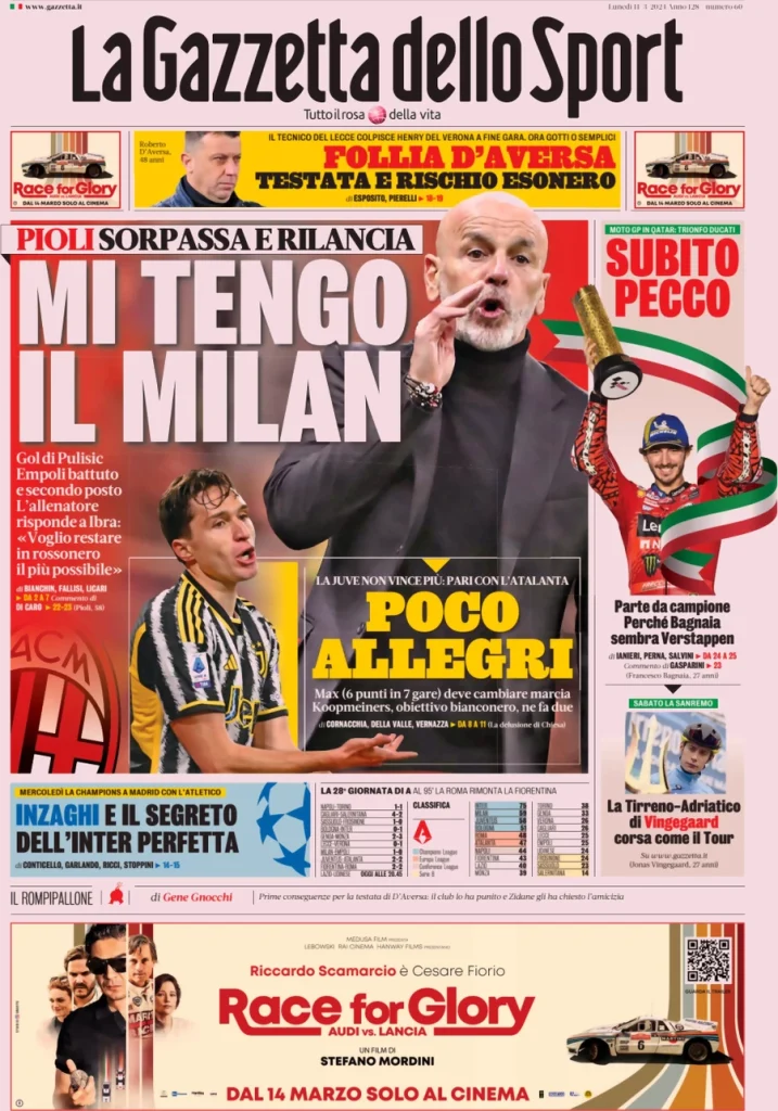 Le Prime Pagine Sportive Nazionali – 11 marzo 32 Gazzetta dello Sport 8