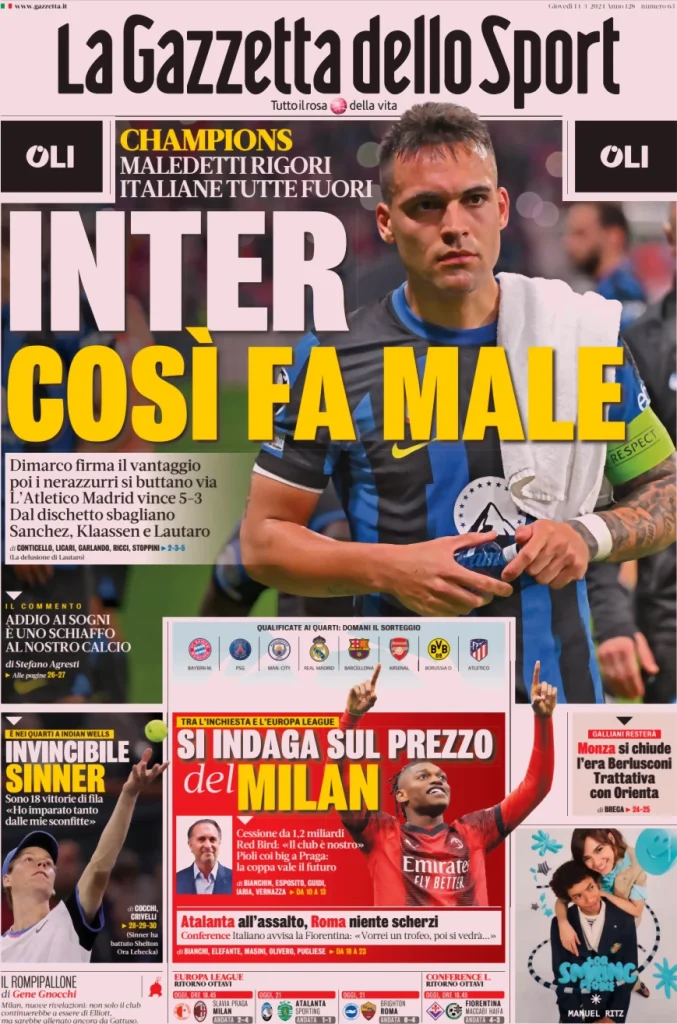 Le Prime Pagine Sportive Nazionali – 14 marzo 30 Gazzetta dello Sport 9
