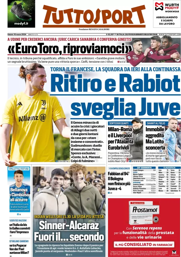 Le Prime Pagine Sportive Nazionali – 16 marzo 32 Tuttosport 10