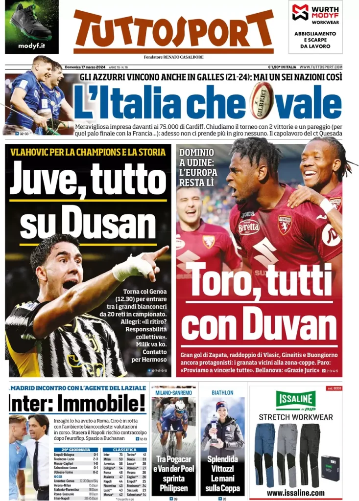Le Prime Pagine Sportive Nazionali – 17 marzo 32 Tuttosport 11