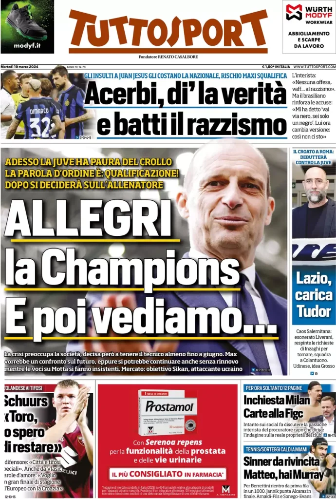 Le Prime Pagine Sportive Nazionali – 19 marzo 32 Tuttosport 13