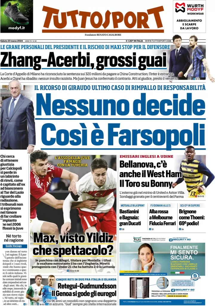 Le Prime Pagine Sportive Nazionali – 23 marzo 32 Tuttosport 15