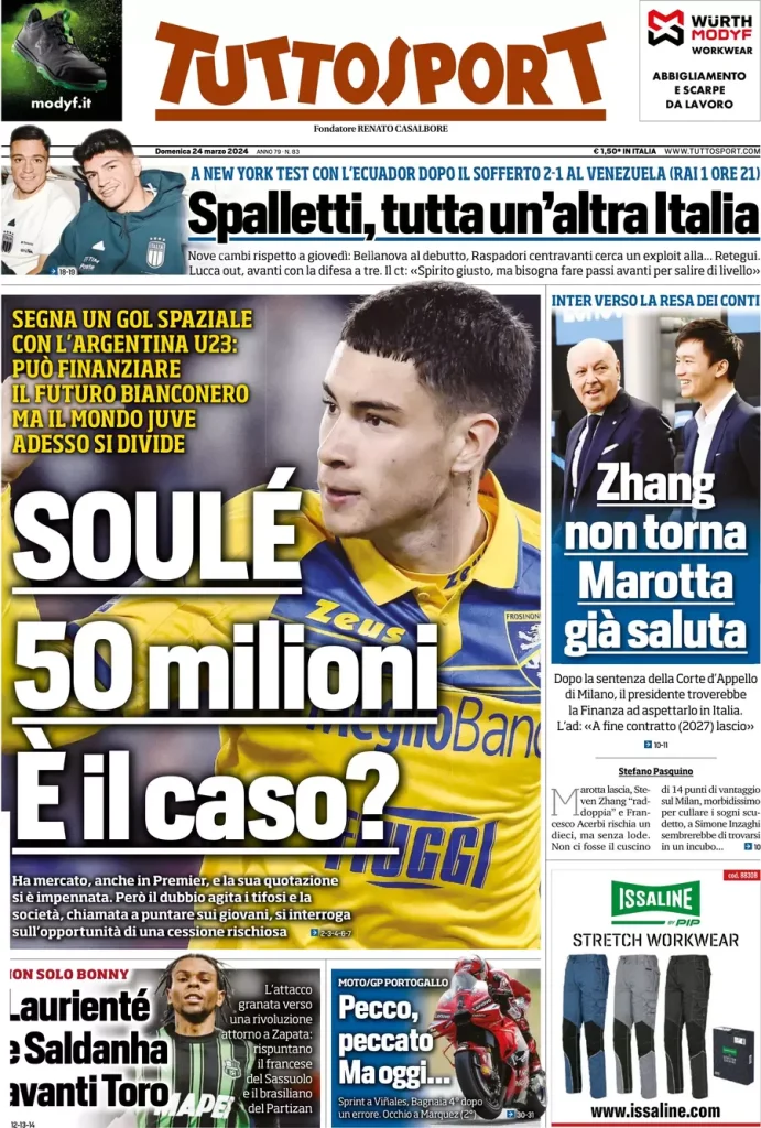 Le Prime Pagine Sportive Nazionali – 24 marzo 33 Tuttosport 16