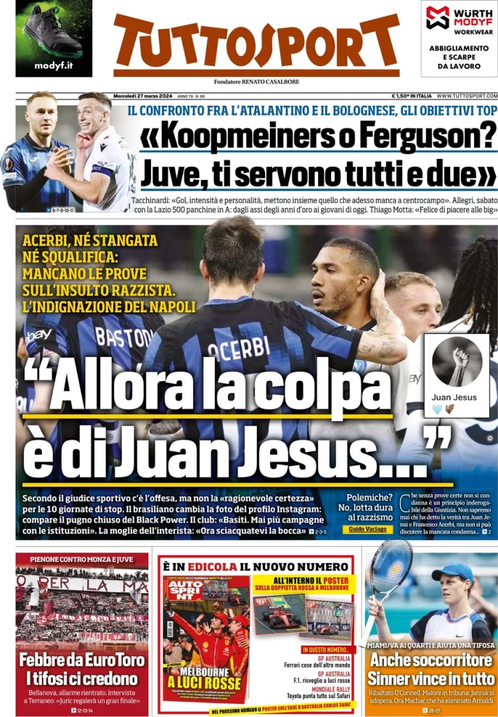 Le Prime Pagine Sportive Nazionali – 27 marzo 34 Tuttosport 18