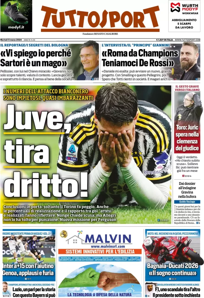 Le Prime Pagine Sportive Nazionali – 5 marzo 34 Tuttosport 3