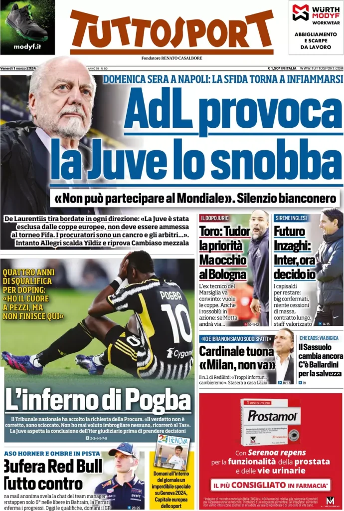 Le Prime Pagine Sportive Nazionali – 1 marzo 34 Tuttosport