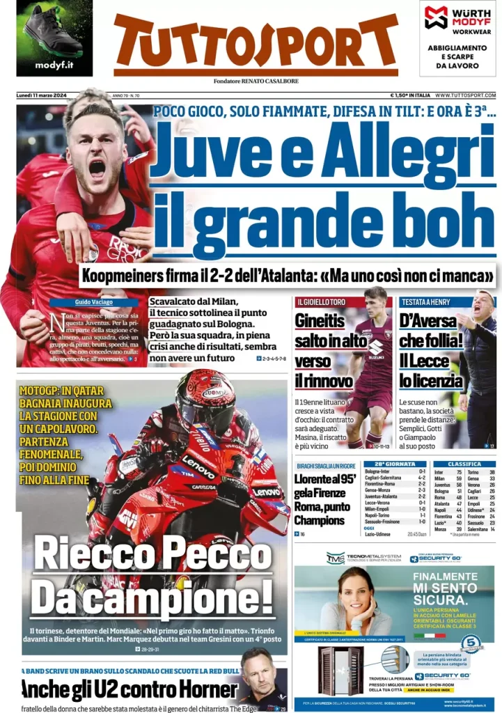 Le Prime Pagine Sportive Nazionali – 11 marzo 34 Tuttosport 7