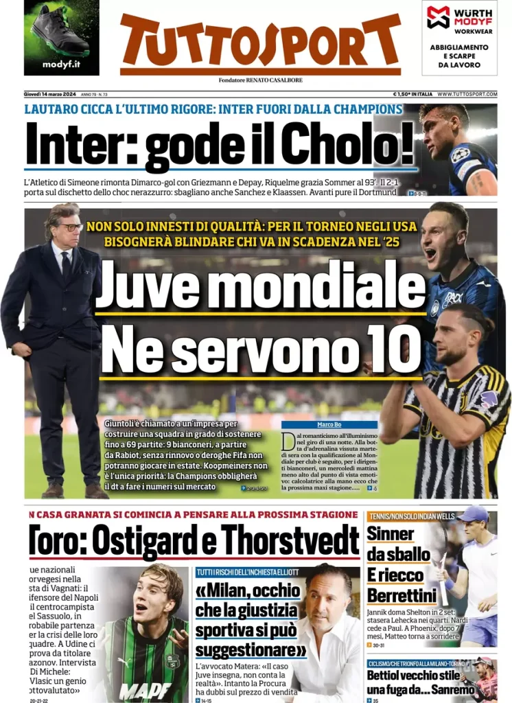 Le Prime Pagine Sportive Nazionali – 14 marzo 32 Tuttosport 8