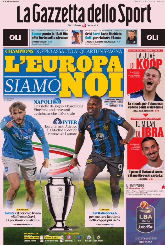 Le Prime Pagine Sportive Nazionali – 12 marzo 28 la gazzetta dello sport 80a329d1d6b5fca320ab2cb00f11c51d big