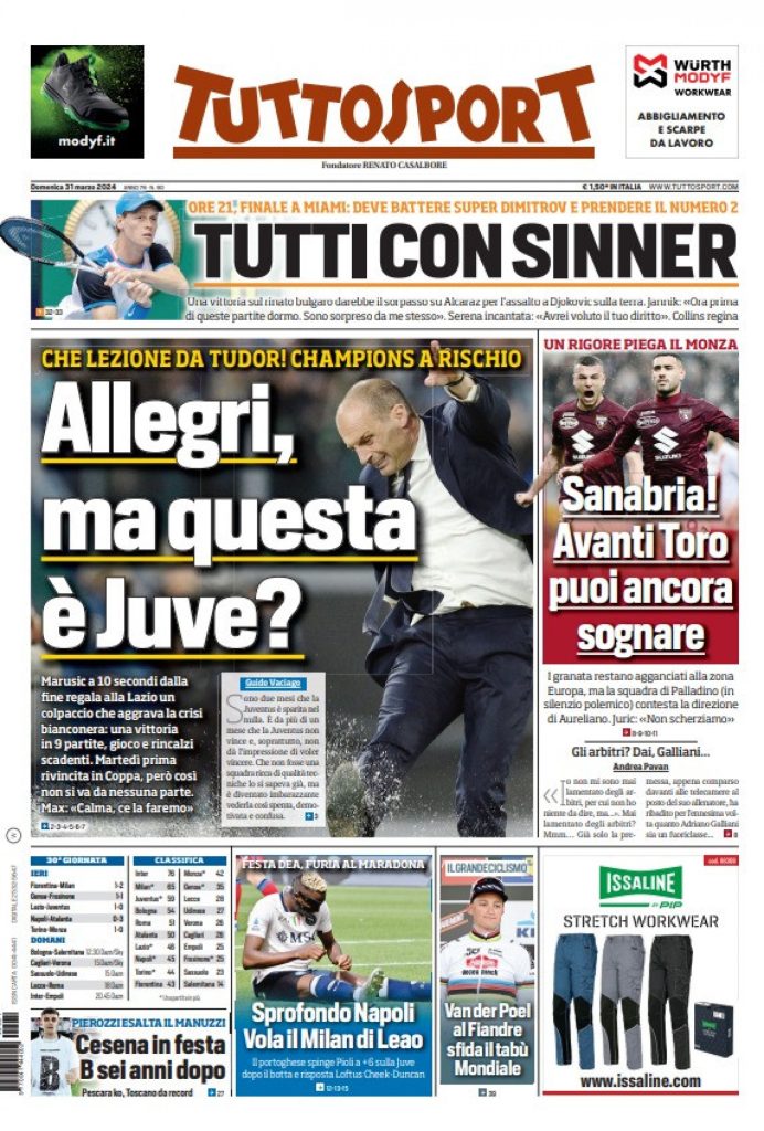 Le prime pagine sportive nazionali – 31 marzo 32 tuttosport prima pagina 31 marzo 1 gpo 1