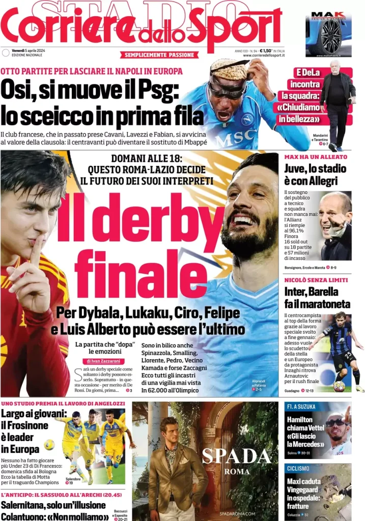 Le prime pagine sportive nazionali – 5 aprile 33 Corriere Sport 1