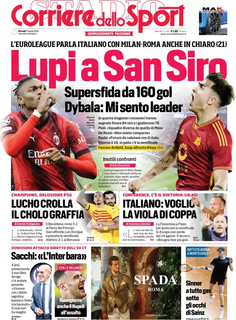 Le prime pagine sportive nazionali – 11 aprile 32 Corriere Sport 5