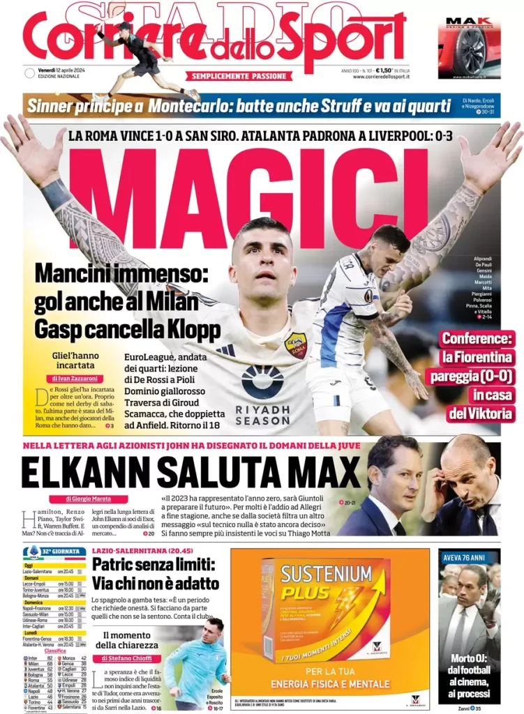 Le prime pagine sportive nazionali – 12 aprile 32 Corriere Sport 6