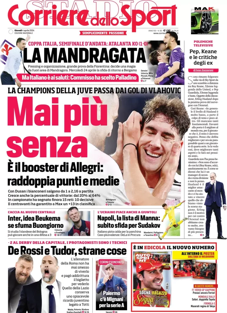 Le prime pagine sportive nazionali – 4 aprile 33 Corriere Sport