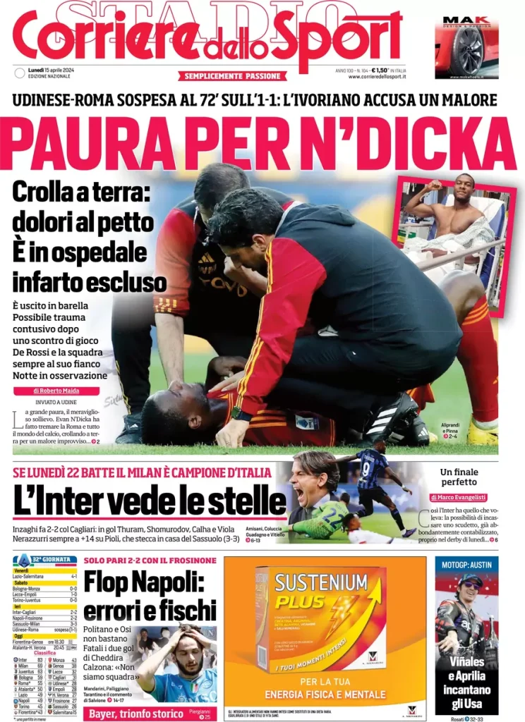 Le prime pagine sportive nazionali – 15 aprile 32 Corriere Sport 9