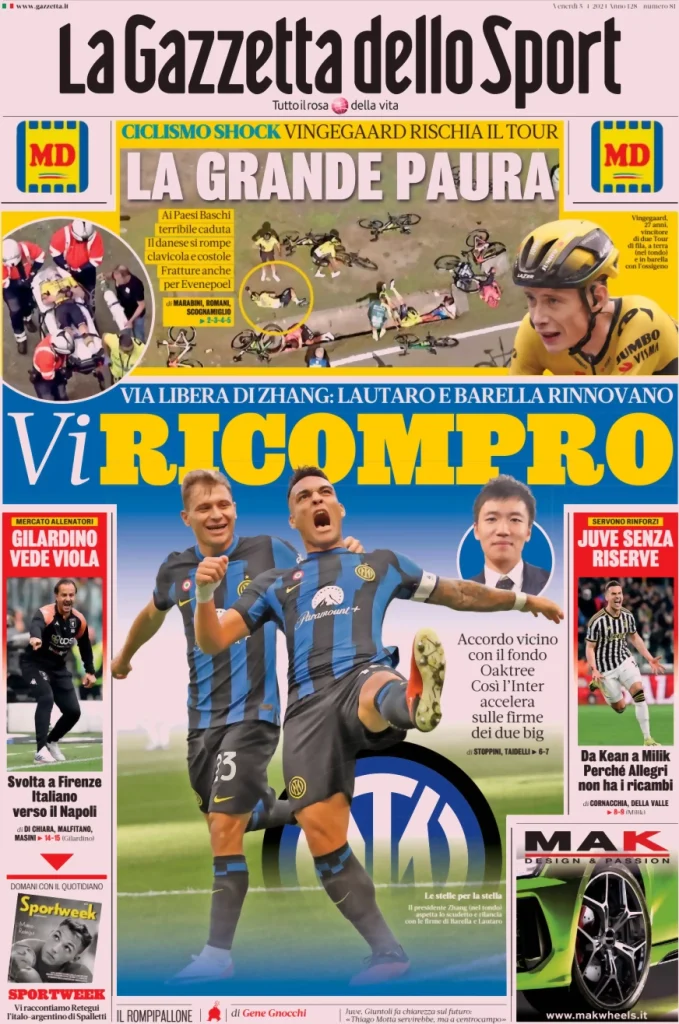 Le prime pagine sportive nazionali – 5 aprile 32 Gazzetta dello Sport 1