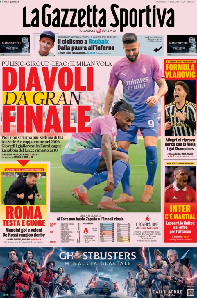 Le prime pagine sportive nazionali – 7 aprile 32 Gazzetta dello Sport 3