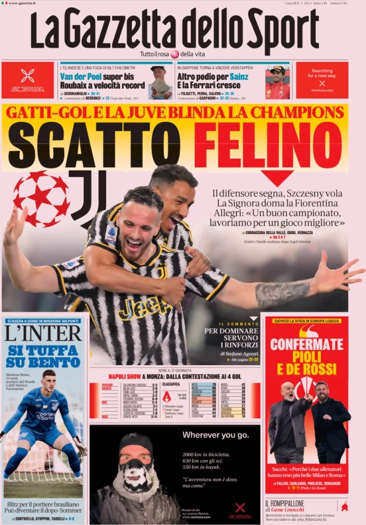 Le prime pagine sportive nazionali – 8 aprile 33 Gazzetta dello Sport 4