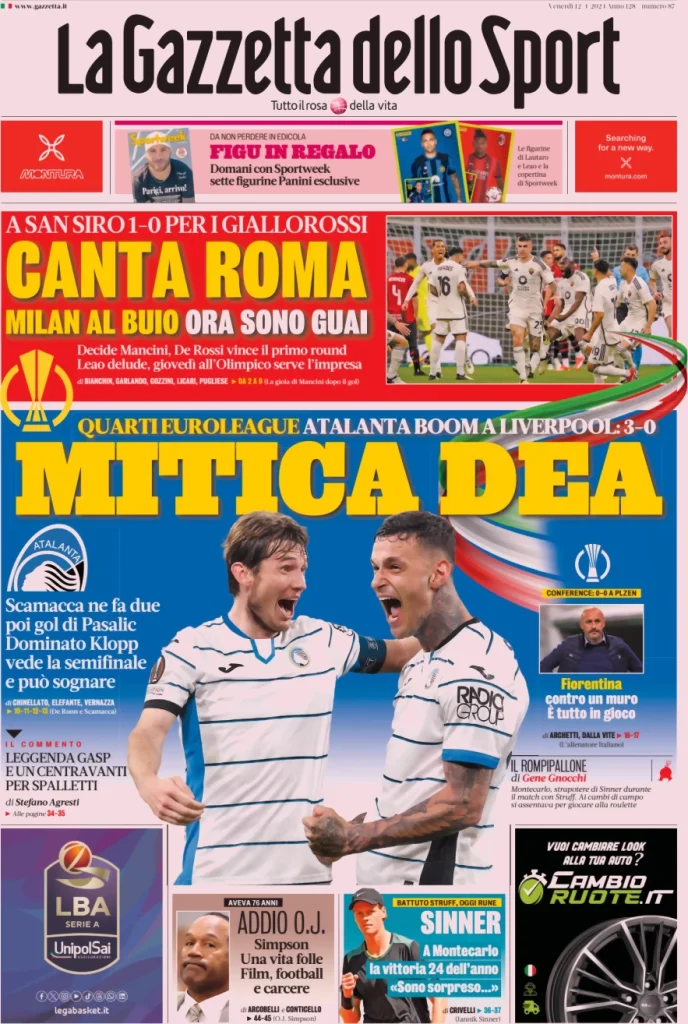 Le prime pagine sportive nazionali – 12 aprile 31 Gazzetta dello Sport 6