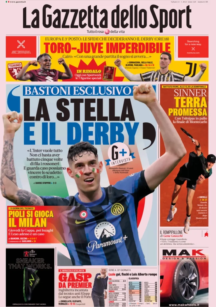 Le prime pagine sportive nazionali – 13 aprile 32 Gazzetta dello Sport 7