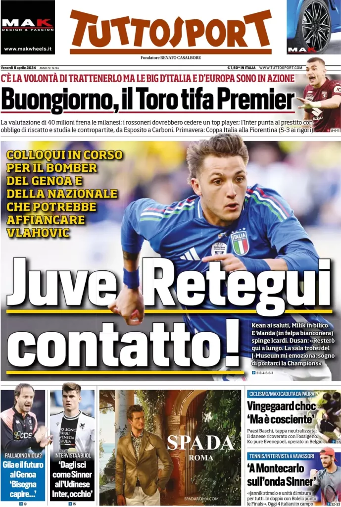Le prime pagine sportive nazionali – 5 aprile 34 Tuttosport 1