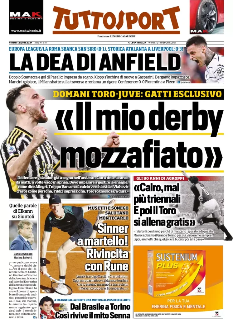 Le prime pagine sportive nazionali – 12 aprile 33 Tuttosport 6