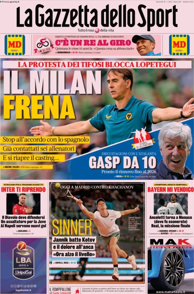 Le prime pagine sportive nazionali – 30 aprile 32 la gazzetta dello sport 26b3ef037c9a71a4126fceb291c00aaa big