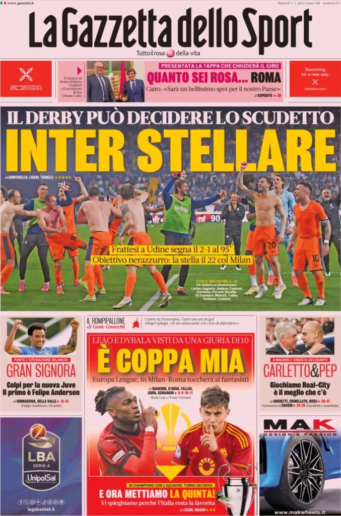 Le prime pagine sportive nazionali – 9 aprile 32 la gazzetta dello sport 88100e657f9c76b3215cef6cebc3209b big