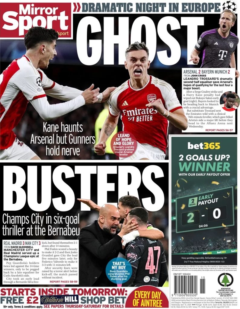 Prime pagine sportive estere sullo spettacolo di Real City 35 mirror sport 010553407