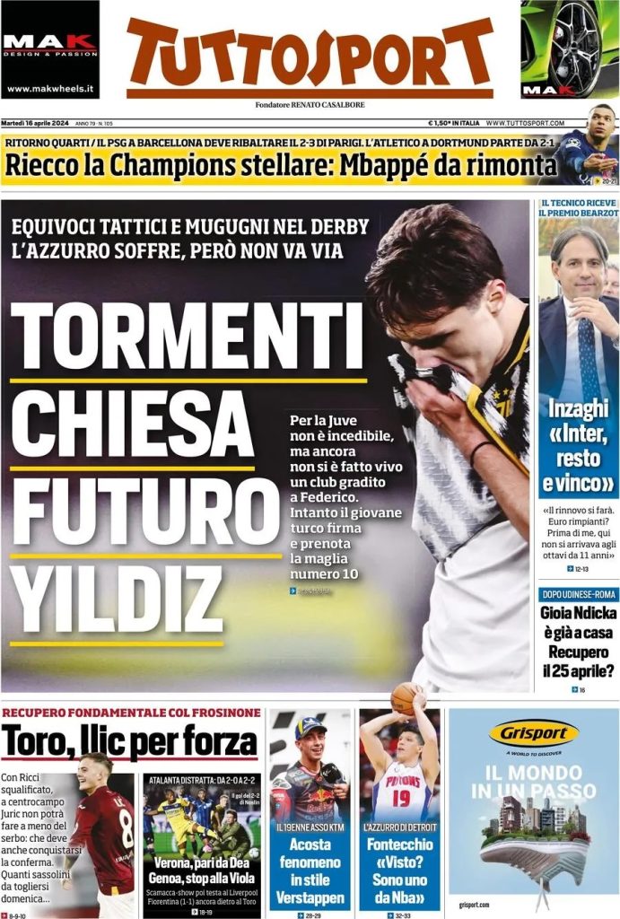 Le prime pagine sportive nazionali – 16 aprile 33 tuttosport c320b9b20884e8ad036976887728a5ce big