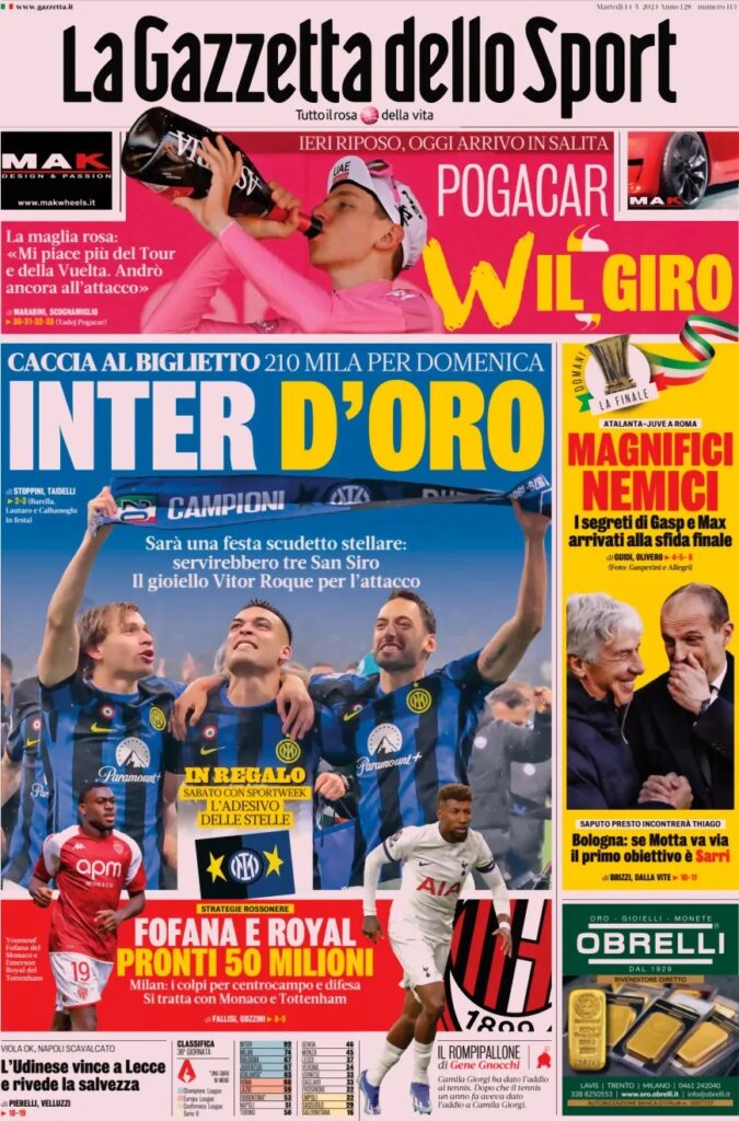 Le prime pagine sportive nazionali – 14 maggio 30 la gazzetta dello sport 667dd79f1f3f00b1cd904945d4a52def big
