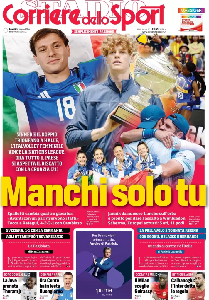 Le prime pagine sportive nazionali – 24 giugno 33 corriere dello sport 010015409