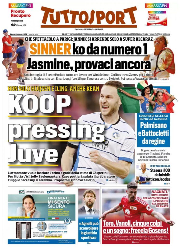 Le prime pagine sportive nazionali – 8 giugno 32 tuttosport prima pagina 8 giugno
