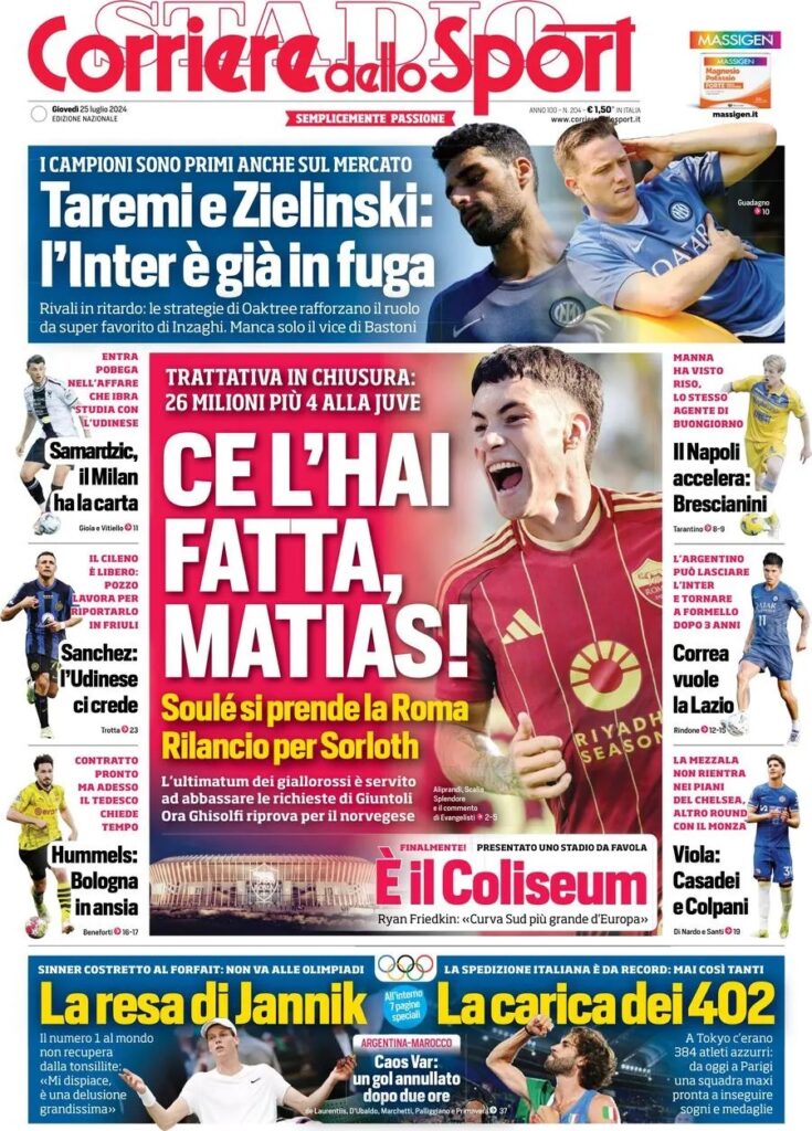 Le prime pagine sportive nazionali – 25 luglio 33 corriere dello sport 20b50beb748cd19e7f91656c0ffaecf2 big