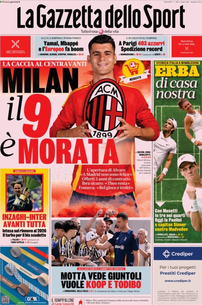 Le prime pagine sportive nazionali – 9 luglio 32 la gazzetta dello sport 5cf0e329c452ade29fcb7cbc40aff7d8 big