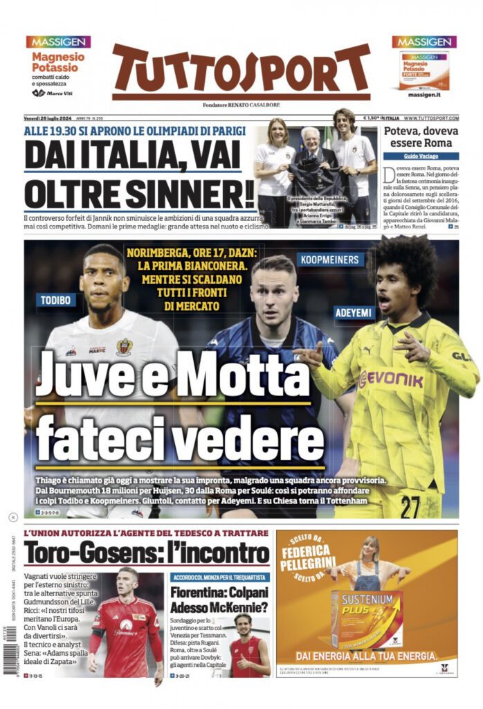 Le prime pagine sportive nazionali – 26 luglio 33 ttsnaztut260724101a
