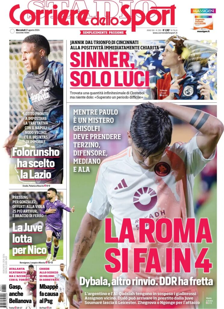 Le prime pagine sportive nazionali – 21 agosto 33 corriere dello sport b68bfd0fee4b3f9f58a517ac7a539fe4 big