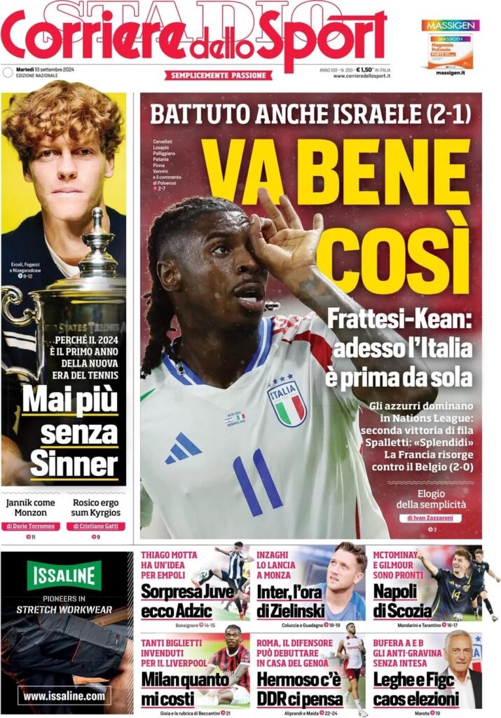 Le PRIME PAGINE SPORTIVE nazionali – 10 settembre 33 corriere dello sport 56f0fe59d3f8a2fcce48126d5f0eb347 big
