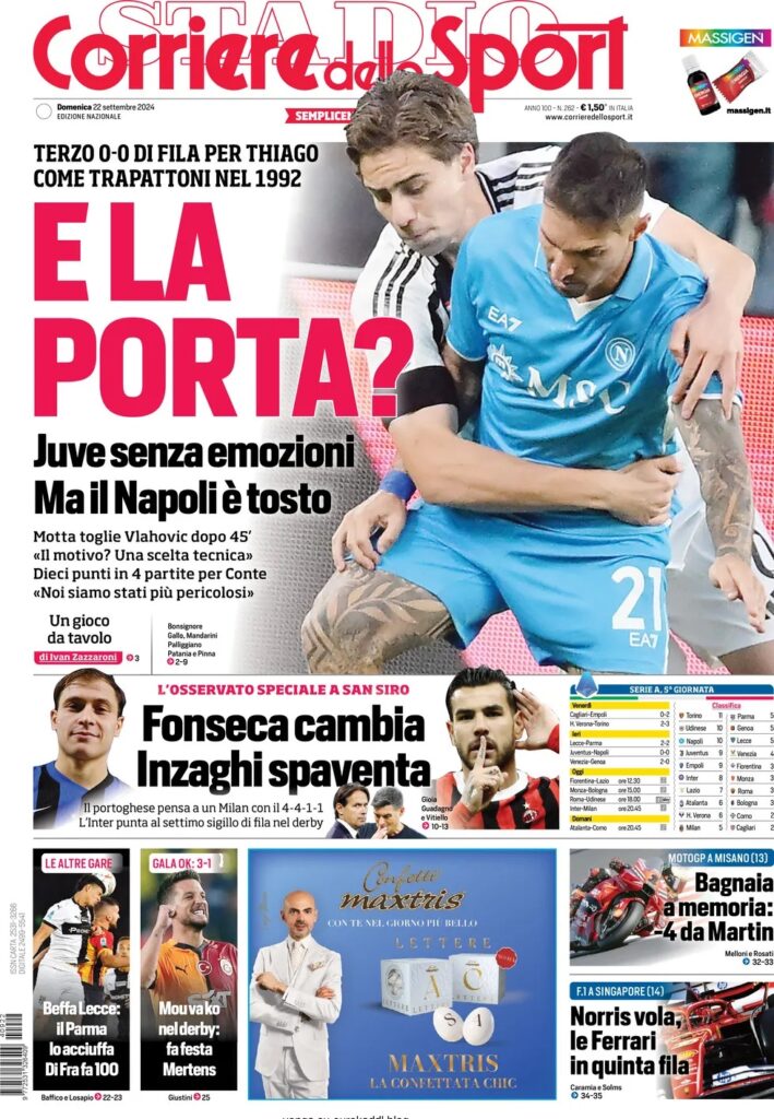 Le PRIME PAGINE SPORTIVE nazionali – 22 settembre 33 corriere dello sport c9bcfcde589f4f0f88851763f85fa1ff big