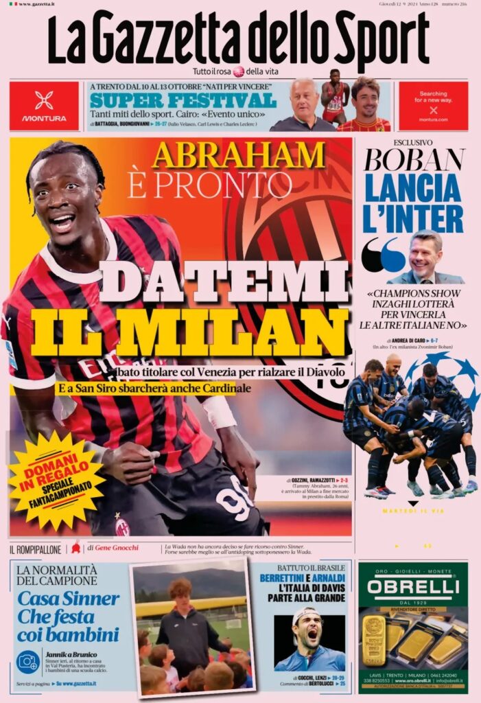 Le PRIME PAGINE SPORTIVE nazionali – 12 settembre 32 la gazzetta dello sport c607863bdea986e32c9a4ae97f247c0d big