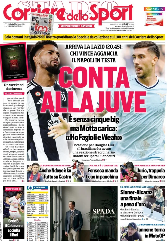 Le prime pagine sportive nazionali – 19 ottobre 33 corriere dello sport 021217303