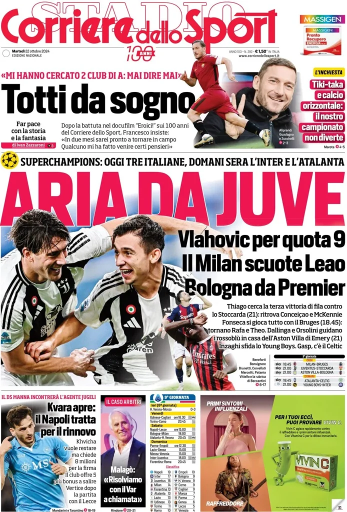 Le prime pagine sportive nazionali – 22 ottobre 33 corriere dello sport 021218758